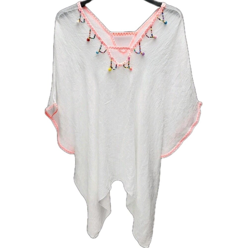 Simonetta Cover-up Shirt Womens XL White Gauze V-Neck Embellished Beach Cruise